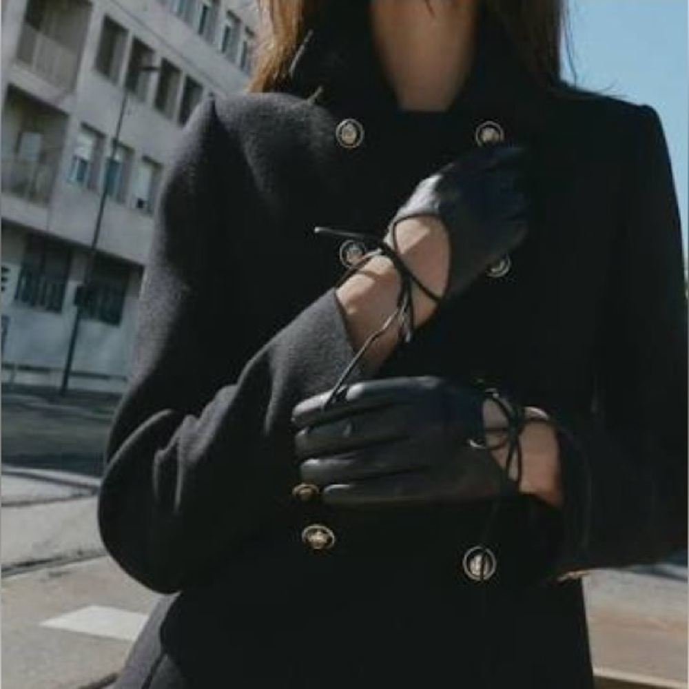 ZARA 100% REAL LEATHER GLOVES WITH TIE